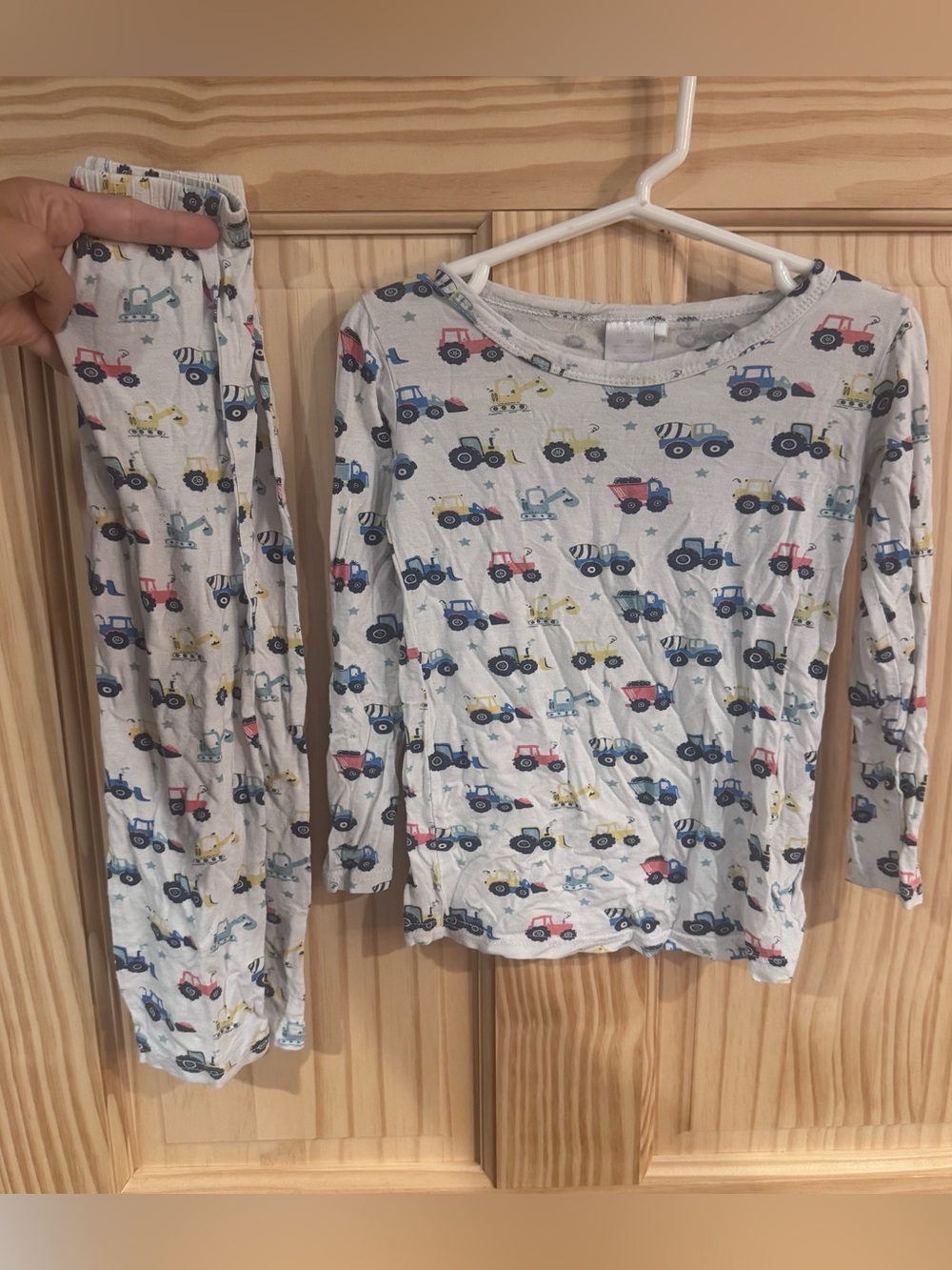 Zen Love‎ Kids Construction Vehicle Bamboo Viscose Pajama Set 3T White Blue